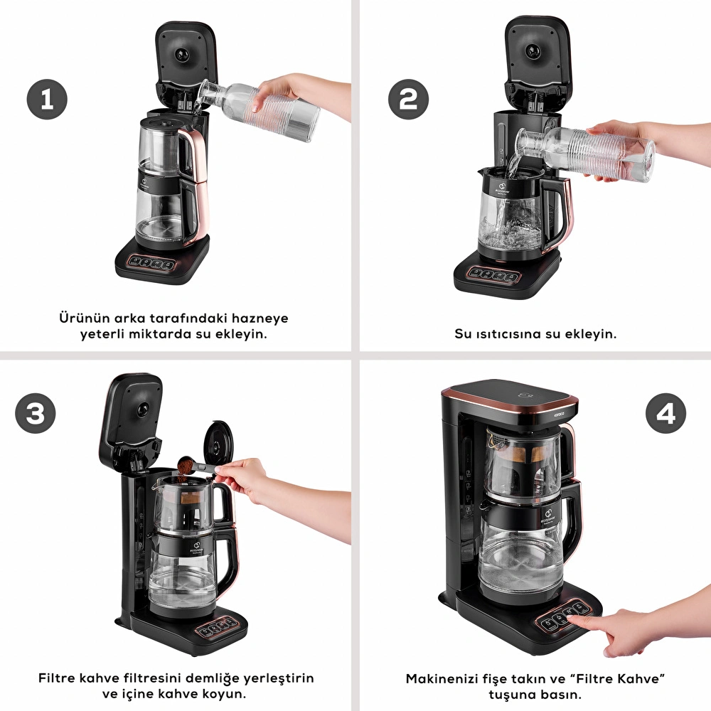 Karaca Robotea Pro 4 in 1 Konuşan Cam Çay Makinesi Black Chrome görseli 7