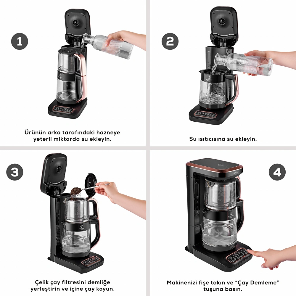 Karaca Robotea Pro 4 in 1 Konuşan Cam Çay Makinesi Black Chrome görseli 6