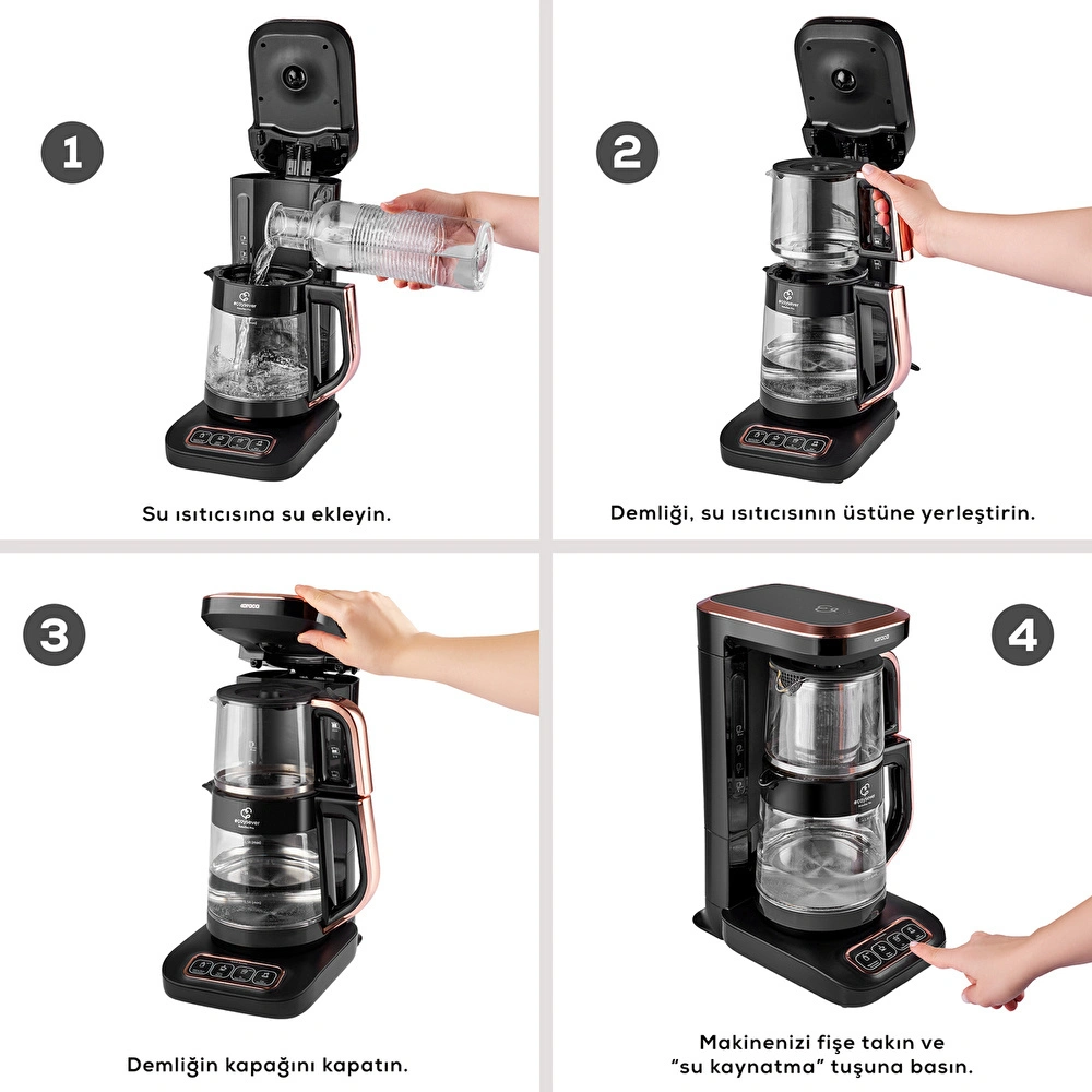Karaca Robotea Pro 4 in 1 Konuşan Cam Çay Makinesi Black Chrome görseli 9