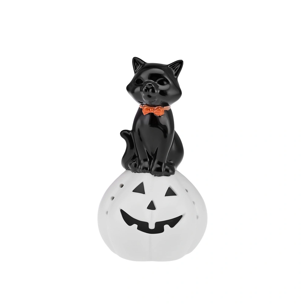 Karaca Home Halloween Seramik Led Işıklı Biblo Beyaz Siyah görseli 1