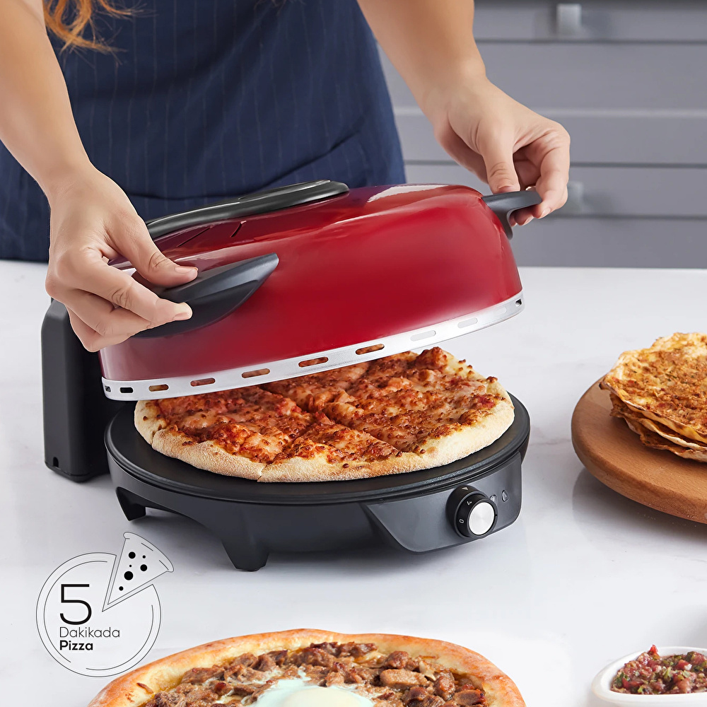 Karaca Gastro 10 in 1 Pizza Lahmacun ve Tandır Ekmeği Makinesi Biodiamond Imperaial Red  görseli 4