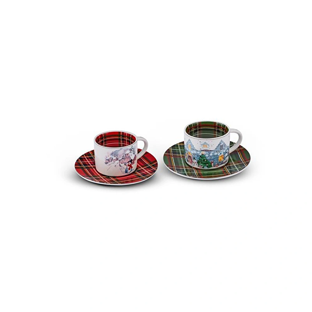 Karaca New Year Yılbaşı Ekoseli 2 Kişilik  Çay Fincanı 230 Ml görseli 1