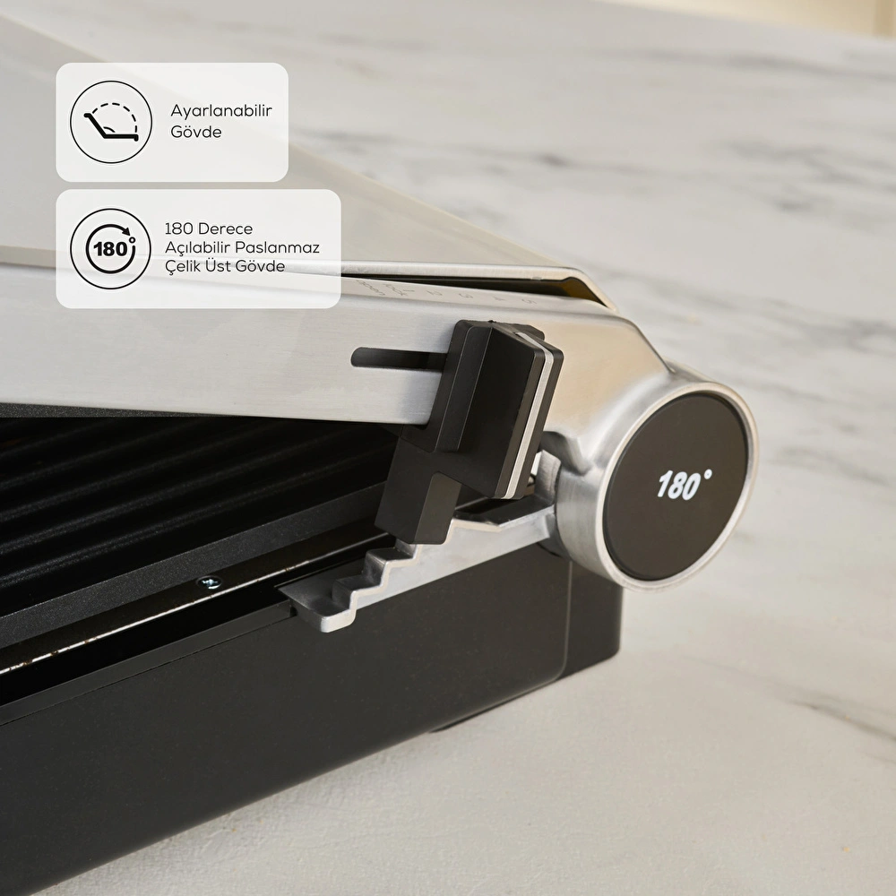 Karaca Compact Steel Pro Sear and Grill Inox 2007 Döküm Izgara ve Tost Makinesi 6 Dilim Kapasiteli görseli 5