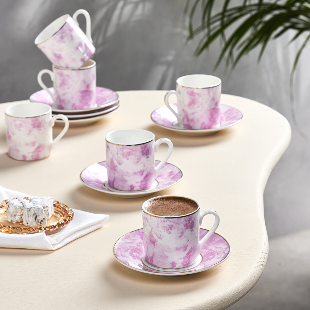 Karaca Kuvars 6 Kişilik Kahve Fincanı 80 ml Pembe  görseli 1
