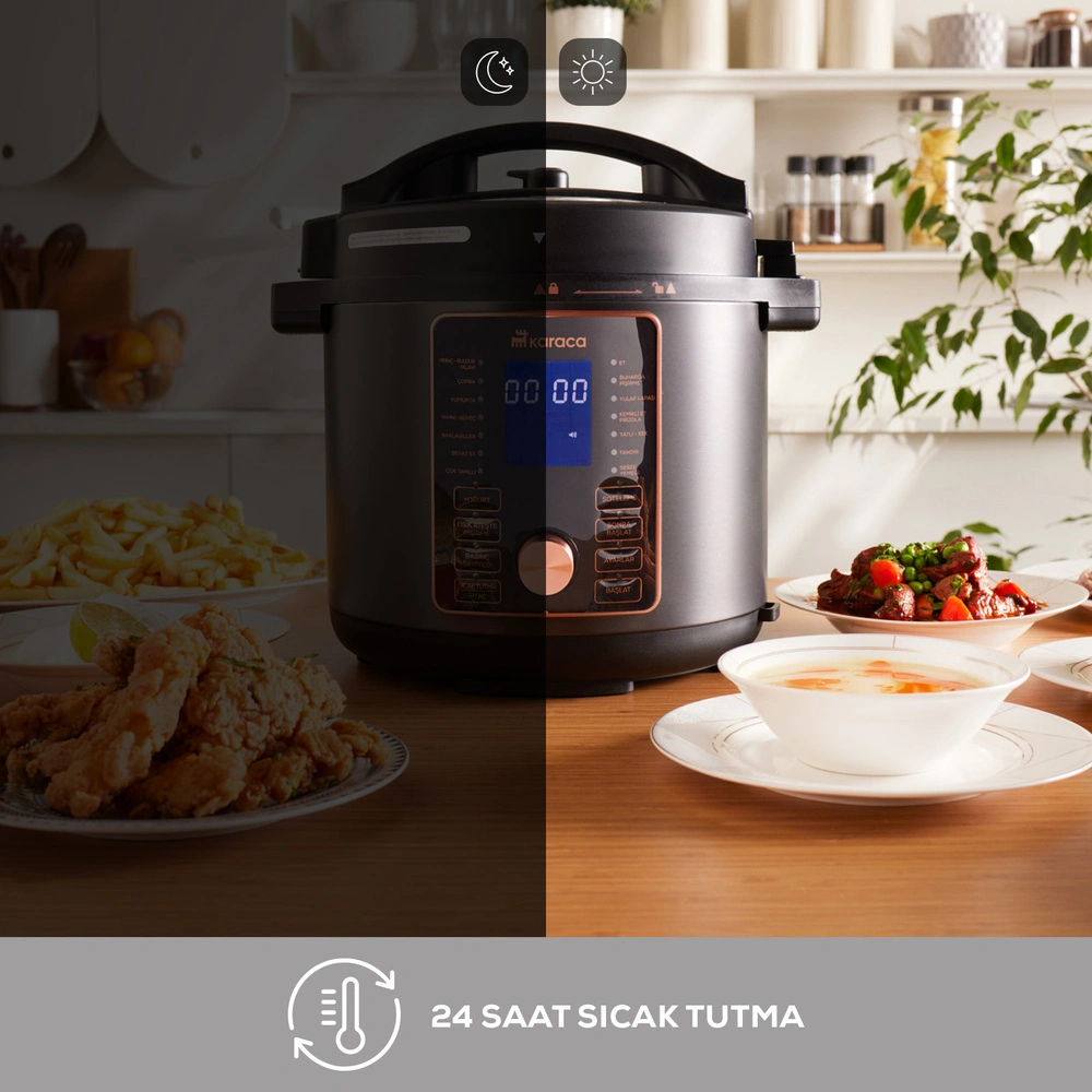 Karaca Cooker 2 in 1 Çok Amaçlı Basınçlı Pişirici Akıllı Elektrikli Düdüklü Tencere ve Airfryer Matte Black 6L görseli 7