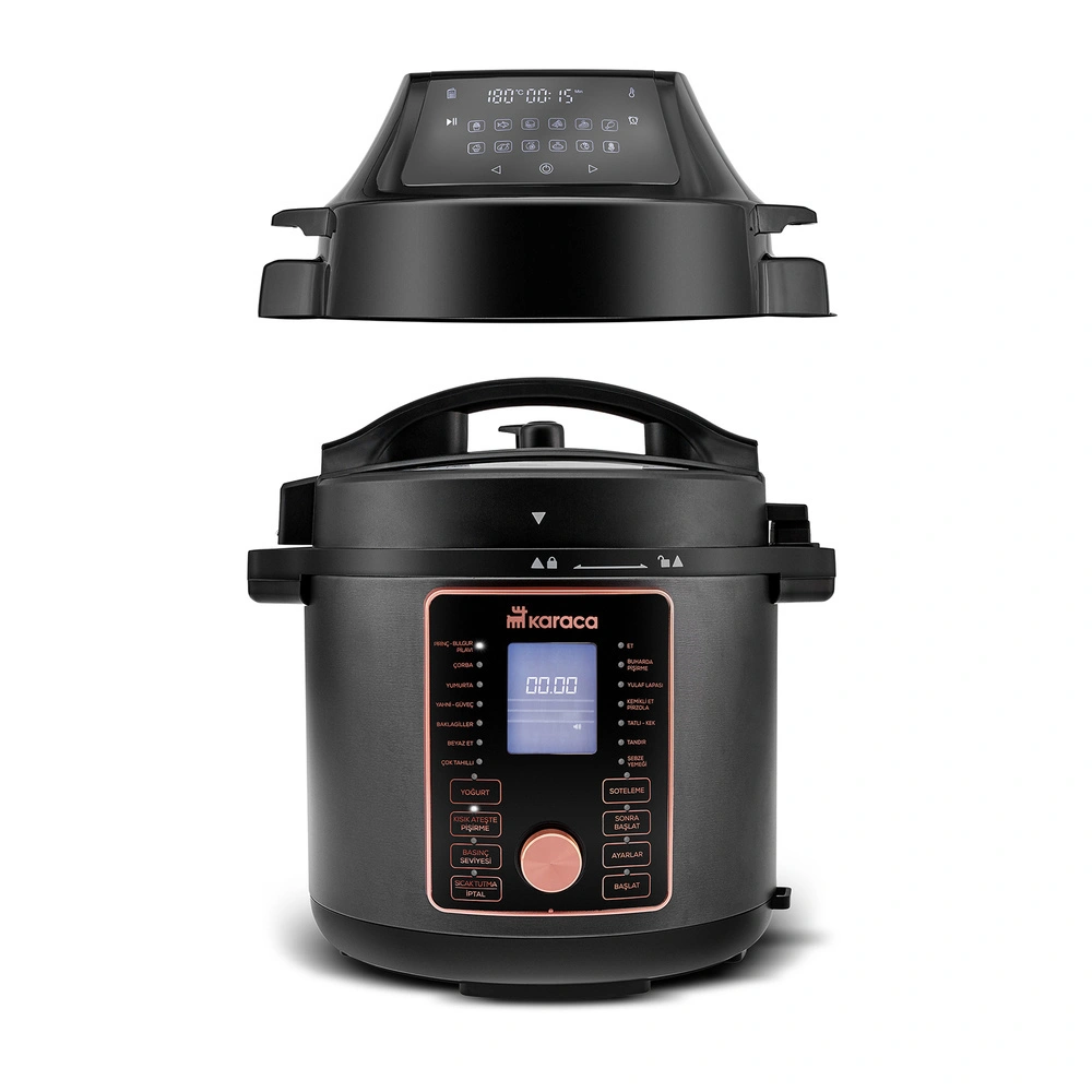 Karaca Cooker 2 in 1 Çok Amaçlı Basınçlı Pişirici Akıllı Elektrikli Düdüklü Tencere ve Airfryer Matte Black 6L görseli 12