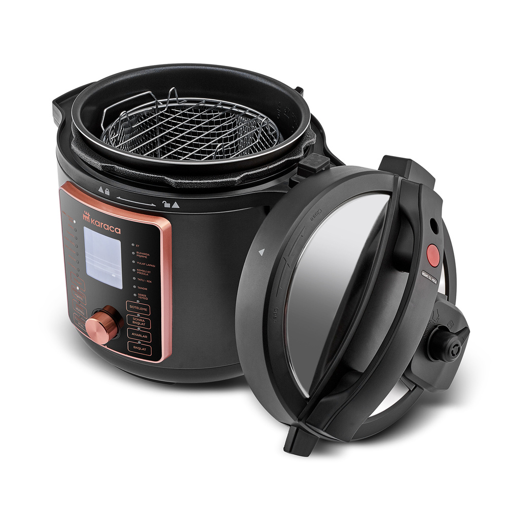 Karaca Cooker 2 in 1 Çok Amaçlı Basınçlı Pişirici Akıllı Elektrikli Düdüklü Tencere ve Airfryer Matte Black 6L görseli 15