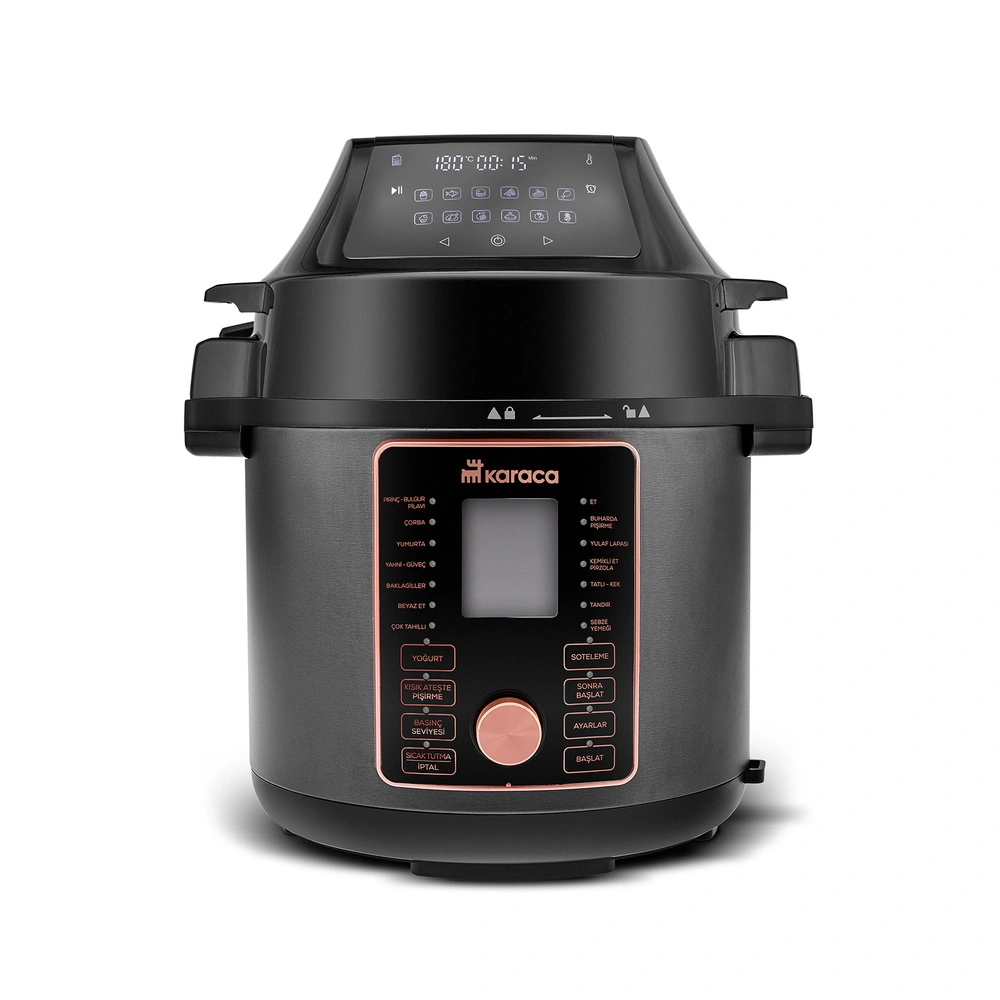 Karaca Cooker 2 in 1 Çok Amaçlı Basınçlı Pişirici Akıllı Elektrikli Düdüklü Tencere ve Airfryer Matte Black 6L görseli 14