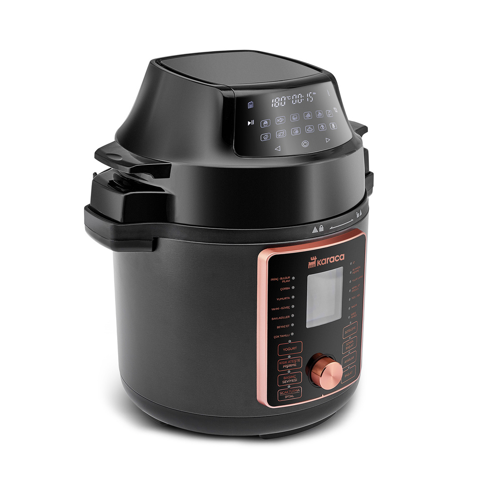Karaca Cooker 2 in 1 Çok Amaçlı Basınçlı Pişirici Akıllı Elektrikli Düdüklü Tencere ve Airfryer Matte Black 6L görseli 16