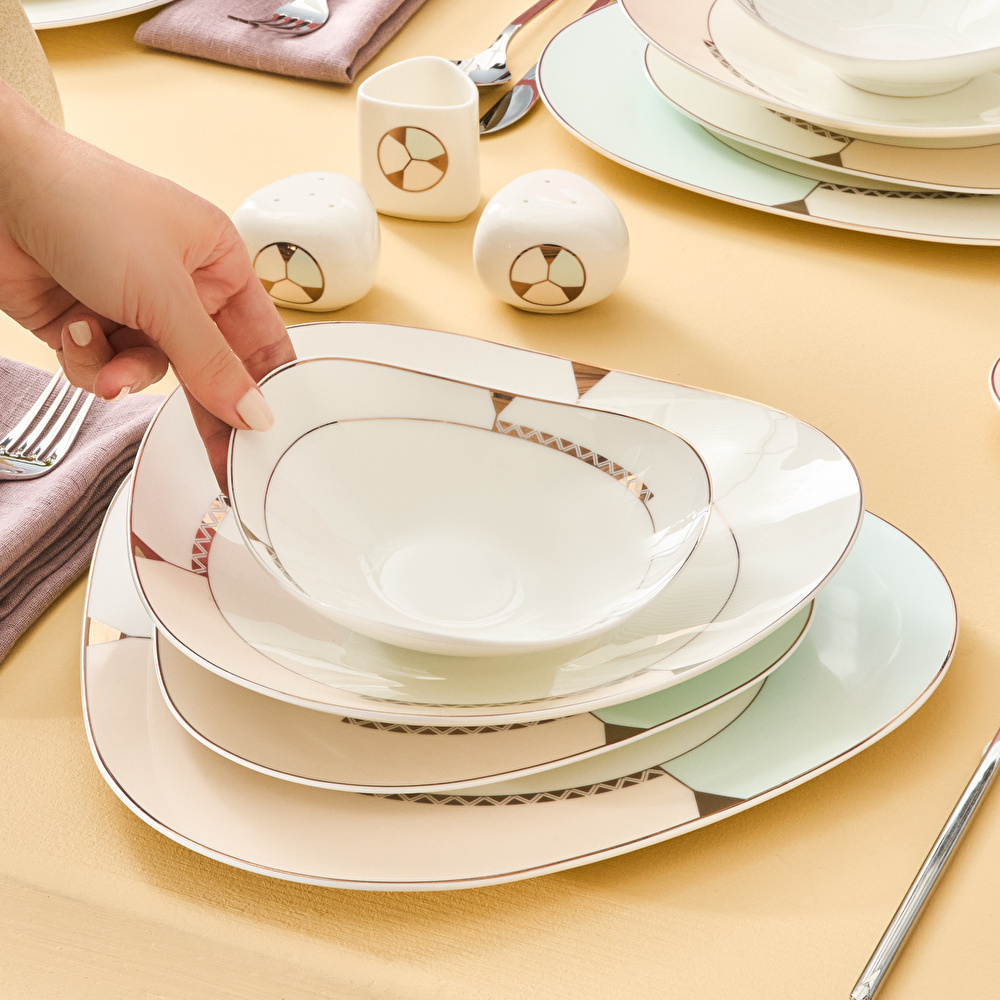 Karaca Fine Pearl Extra Abraca 62 Parça 12 Kişilik Yemek Takımı Gold görseli 7