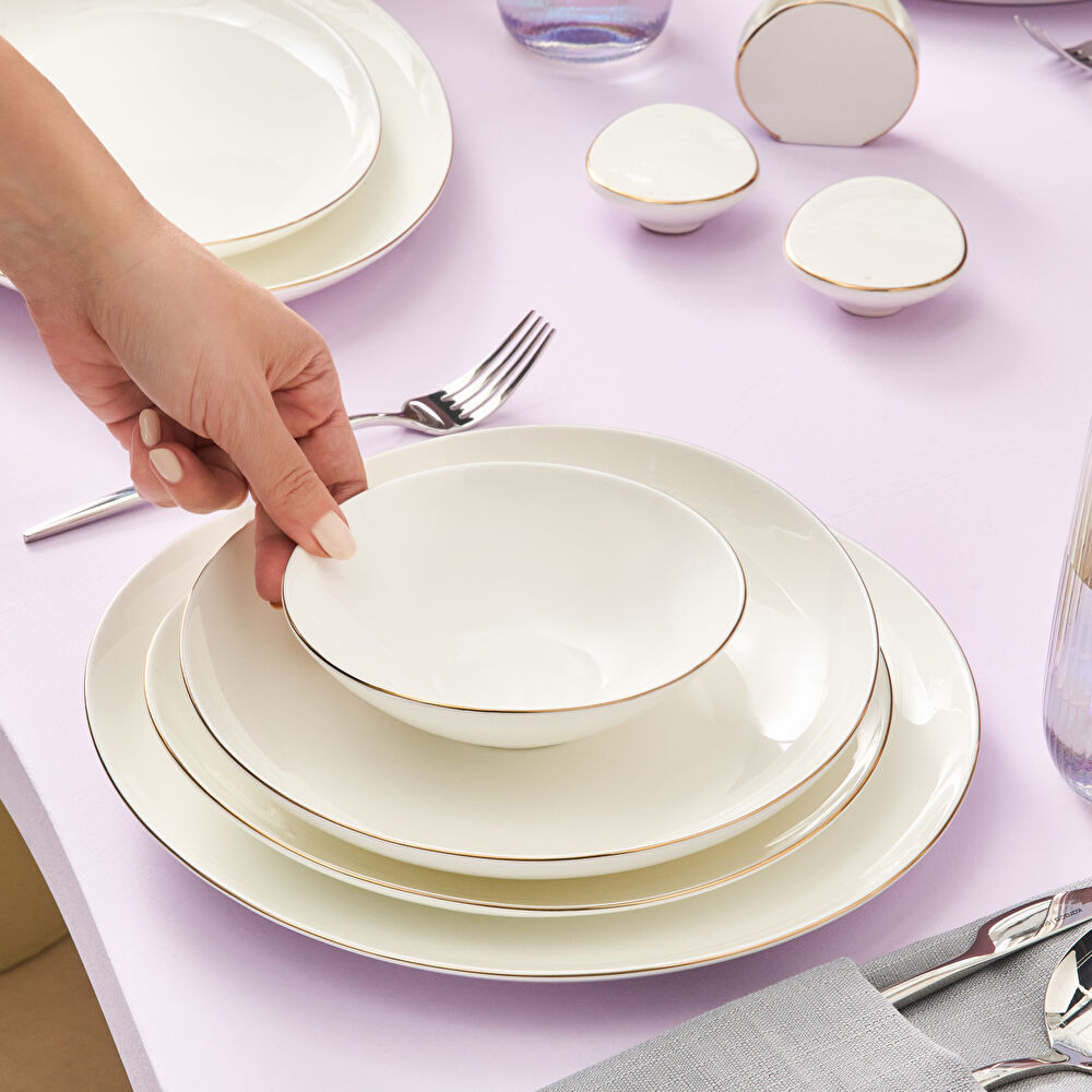 Karaca Fine Pearl Extra Wave 61 Parça 12 Kişilik Yemek Takımı Gold thumbnail 9