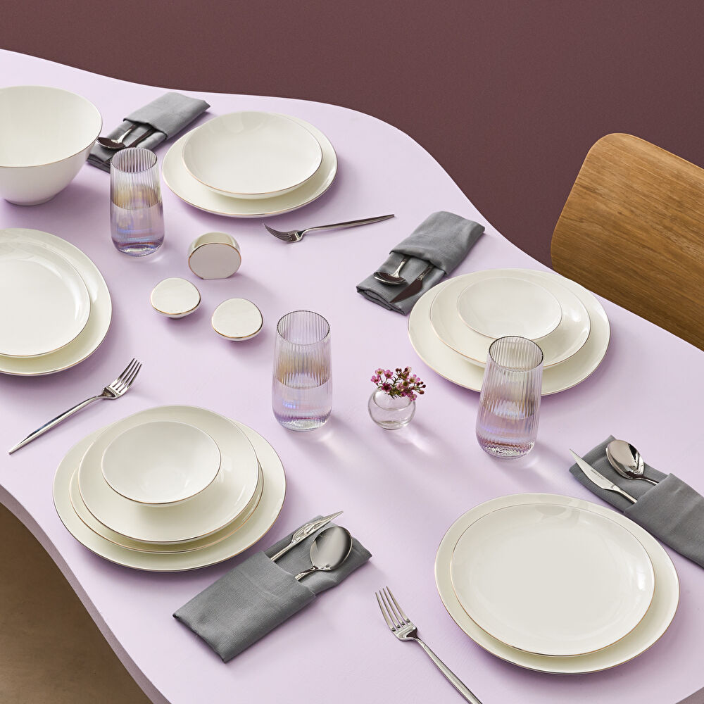 Karaca Fine Pearl Extra Wave 61 Parça 12 Kişilik Yemek Takımı Gold thumbnail 4