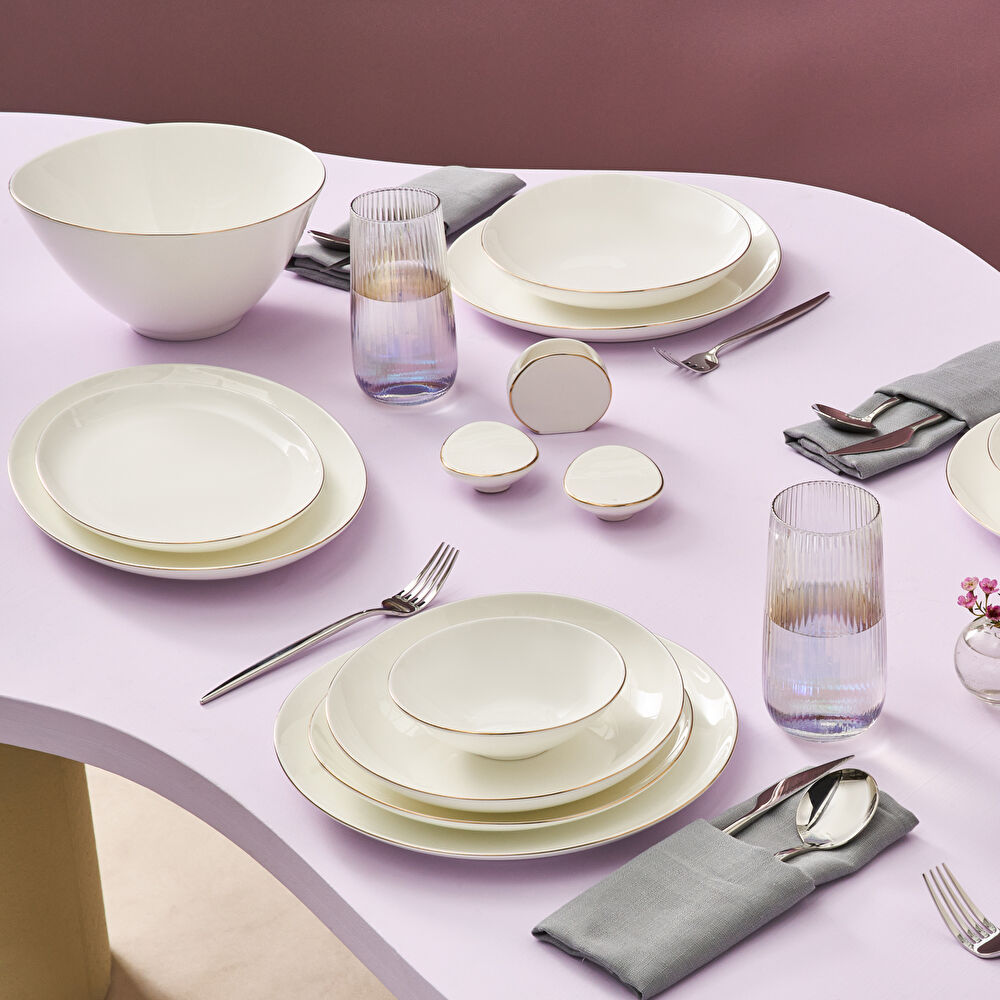 Karaca Fine Pearl Extra Wave 61 Parça 12 Kişilik Yemek Takımı Gold thumbnail 6