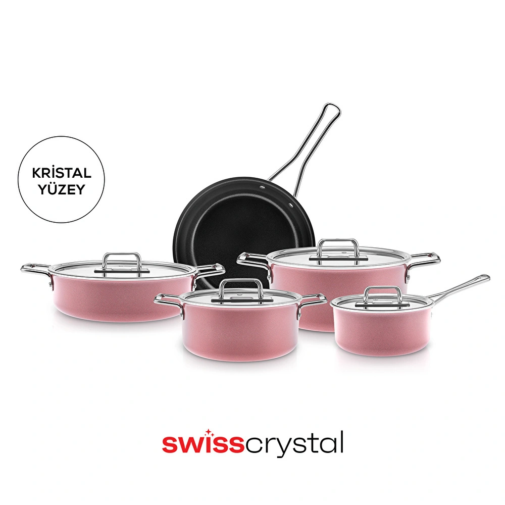 theredthread セットピンク Karaca Swiss Crystal Mastermaid 9 Parça İndüksiyon Tabanlı Tencere