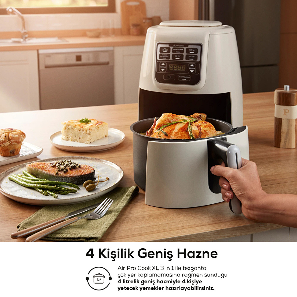 Karaca Air Pro Cook 3 in 1 XL Ev Yemeği, Közleme, Airfryer Space Gray 4L görseli 4