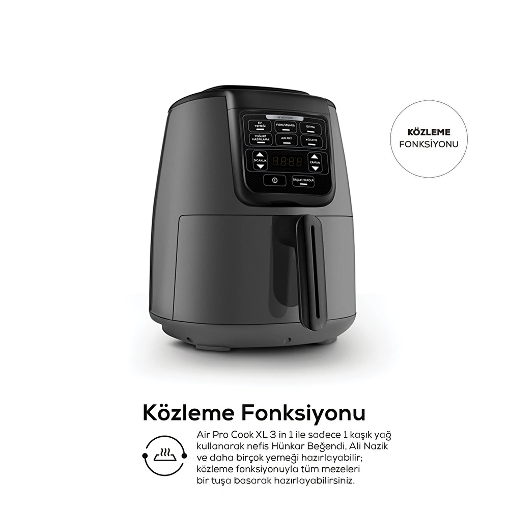 Karaca Air Pro Cook 3 in 1 XL Ev Yemeği, Közleme, Airfryer Space Gray 4L görseli 7