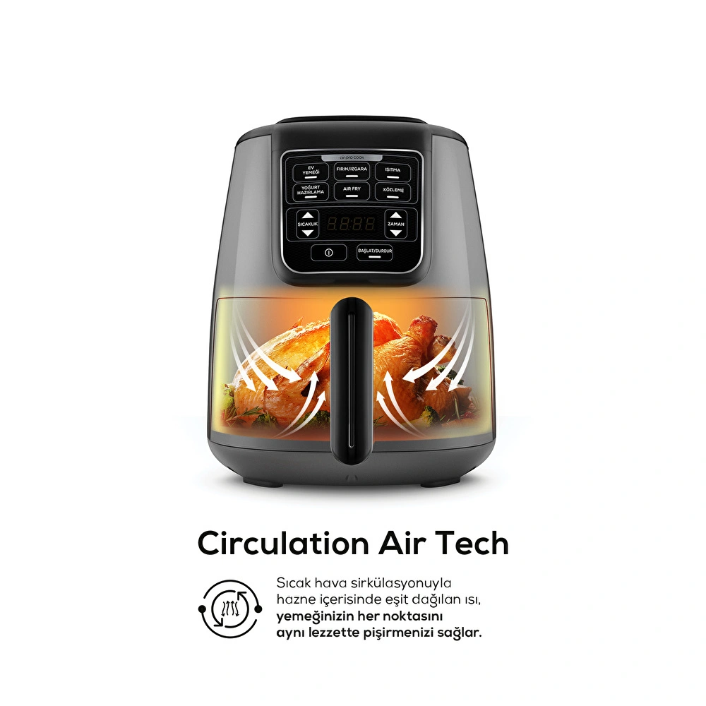 Karaca Air Pro Cook 3 in 1 XL Ev Yemeği, Közleme, Airfryer Space Gray 4L görseli 6