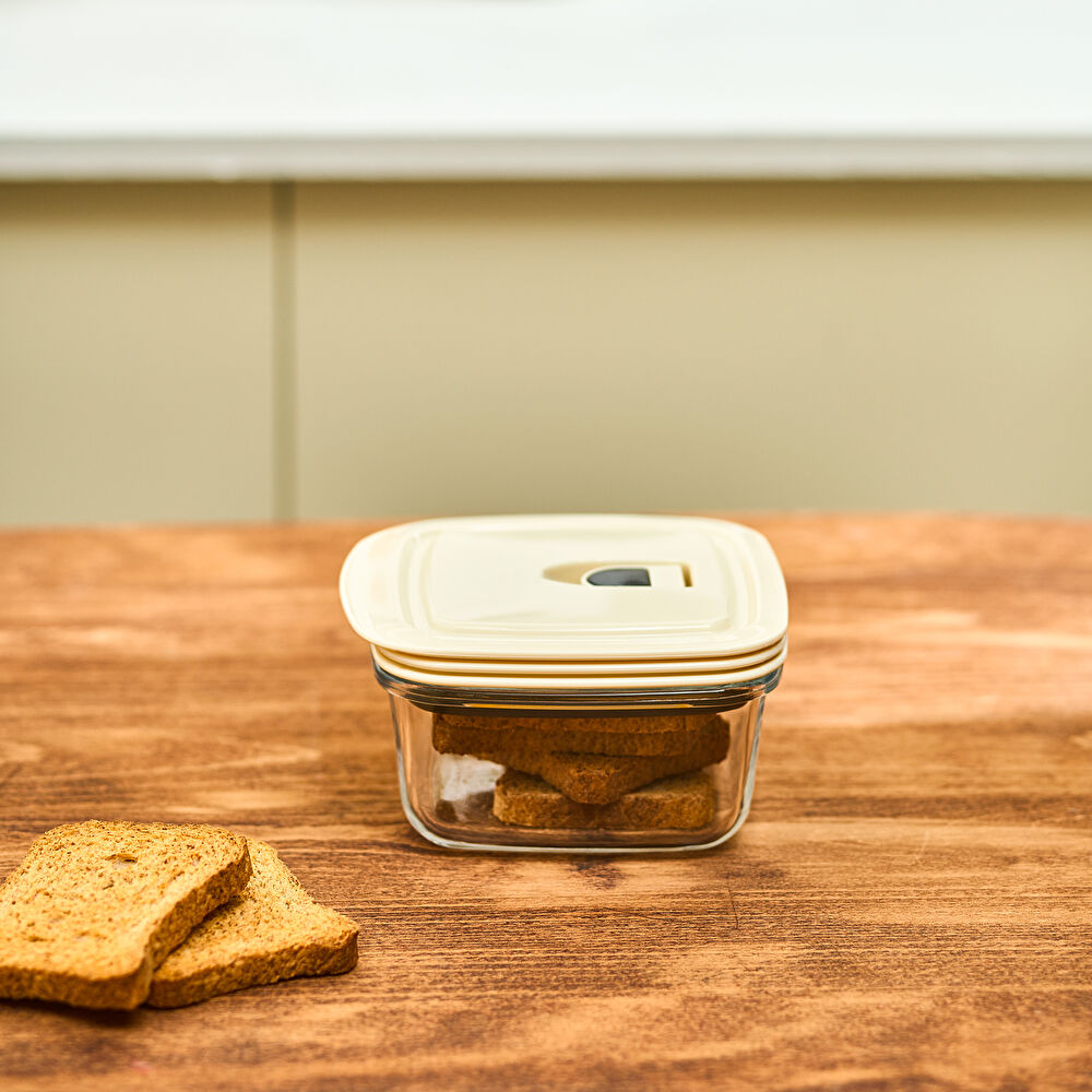 Karaca Cream Vakumlu Cam Saklama Kabı 0.43 Lt