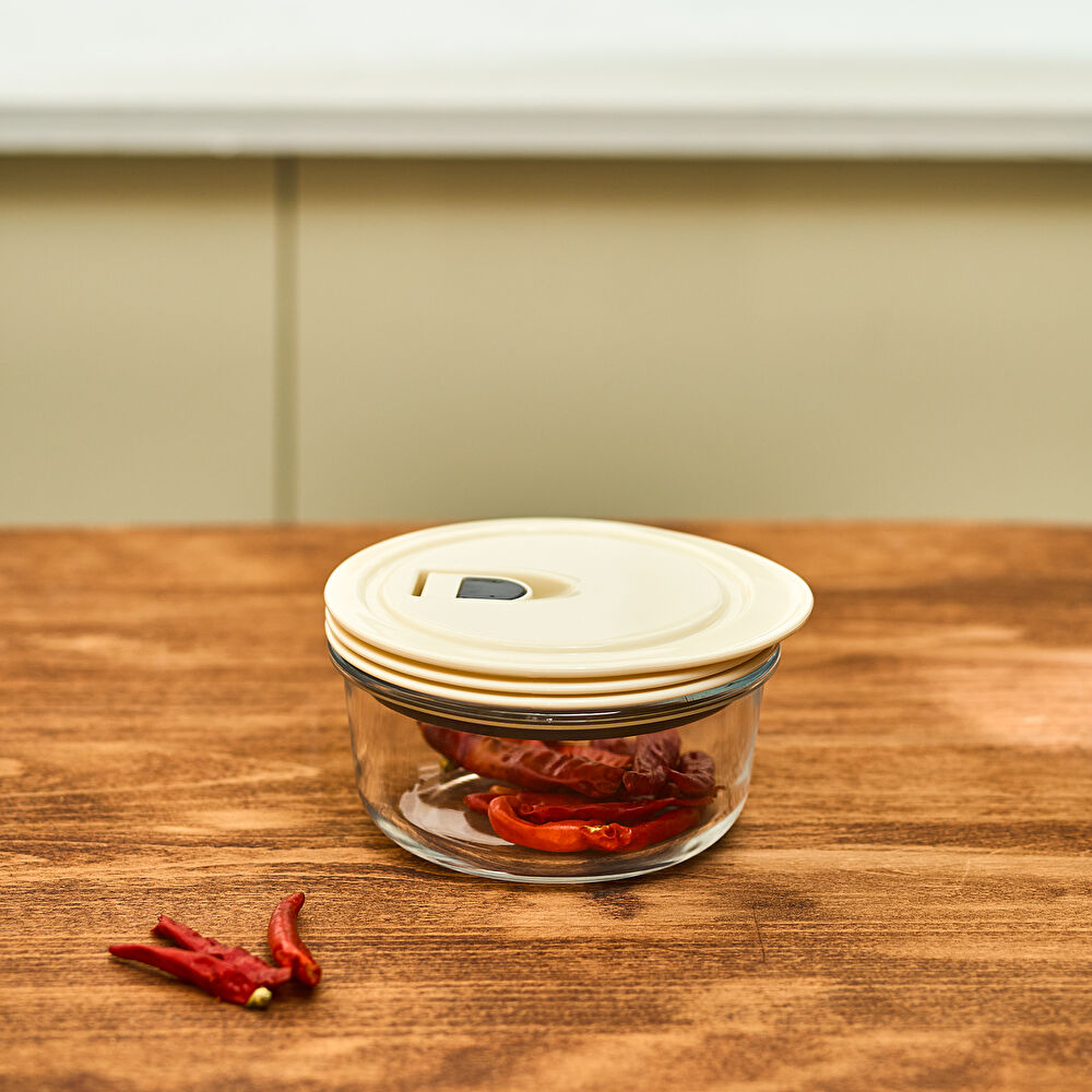 Karaca Cream Vakumlu Cam Saklama Kabı 0.39 Lt