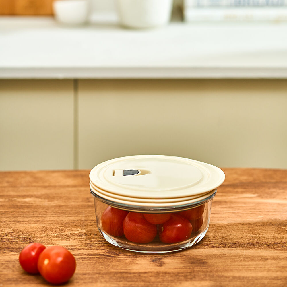 Karaca Cream Vakumlu Cam Saklama Kabı 0.6 Lt