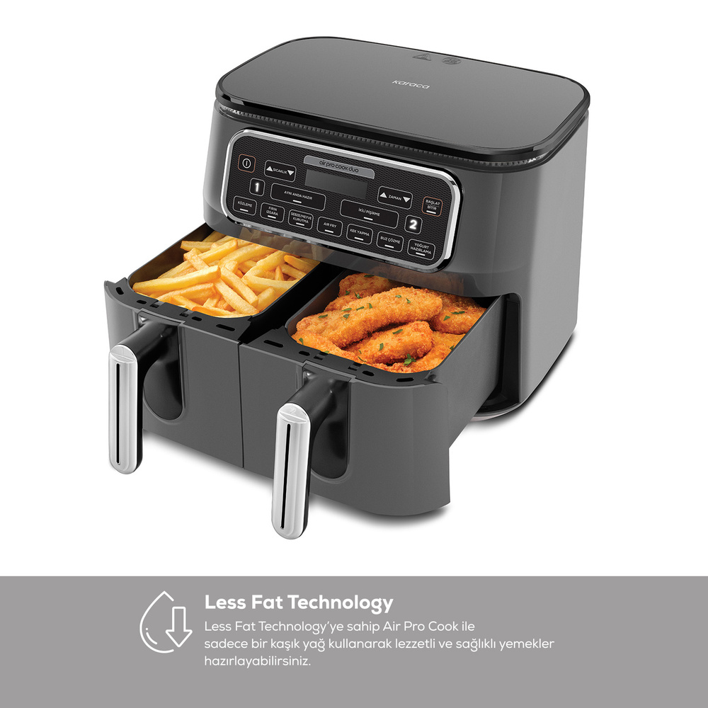 Karaca Air Pro Cook Duo Köz XXXL Airfryer Space Gray 8L görseli 9