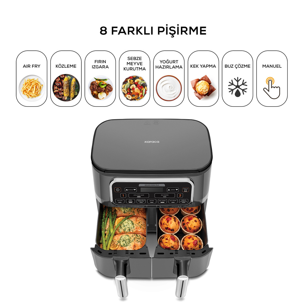 Karaca Air Pro Cook Duo Köz XXXL Airfryer Space Gray 8L görseli 8