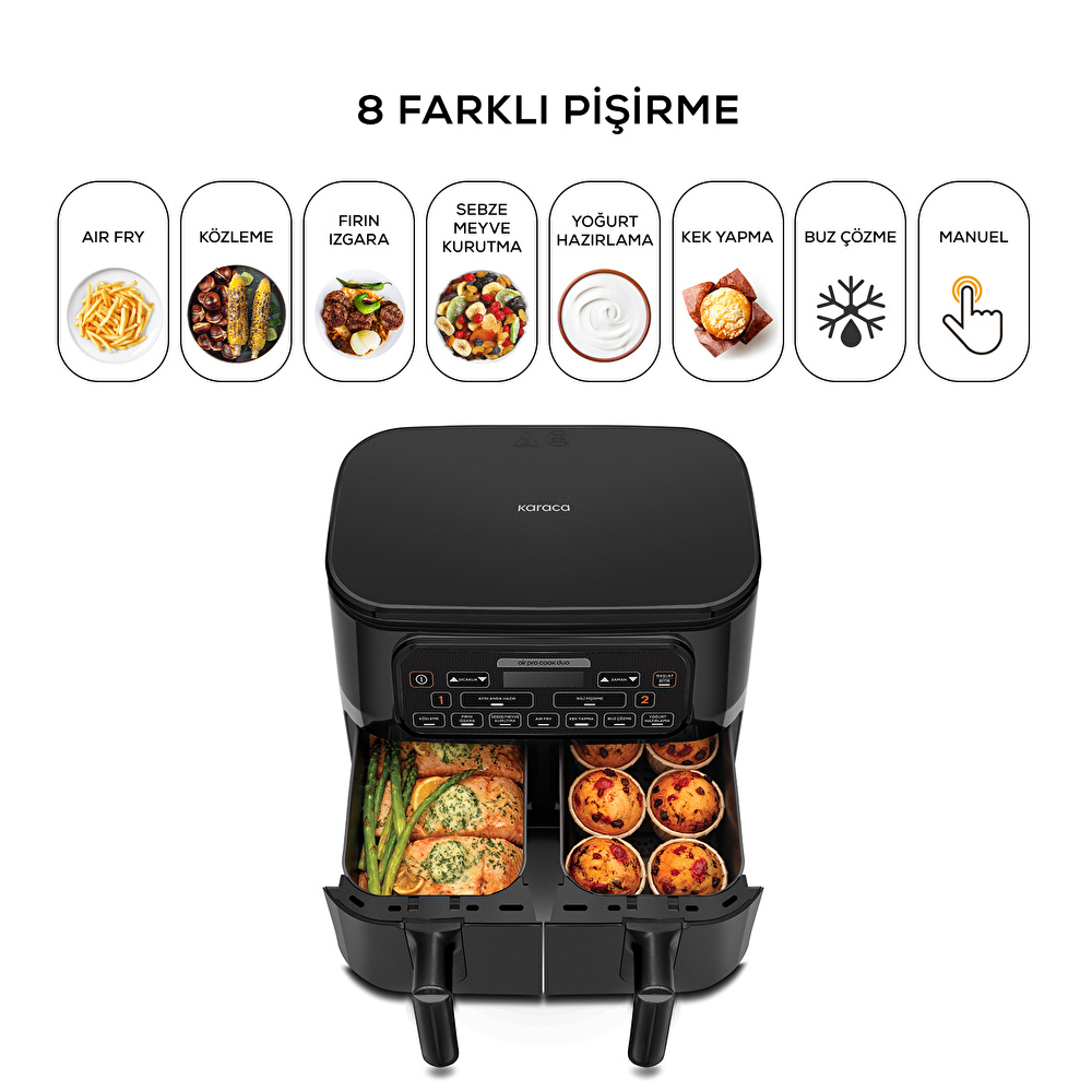 Karaca Air Pro Cook Duo Köz XXXL Airfryer Black 8L görseli 8