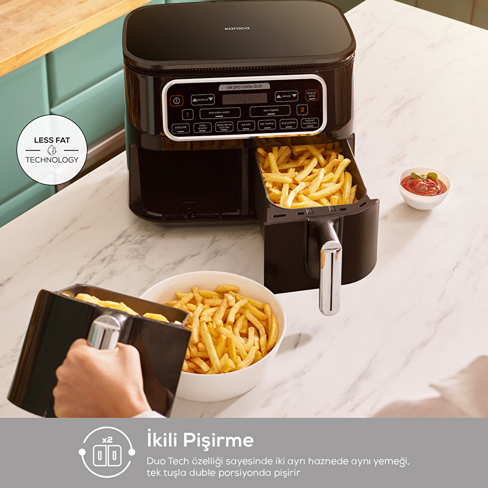 Karaca Air Pro Cook Duo Köz XXXL Airfryer Black 8L görseli 6