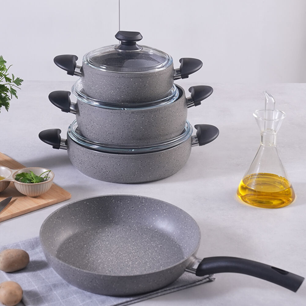 Karaca Biogranit Avanos 7 Parça Tencere Seti Gri thumbnail 2