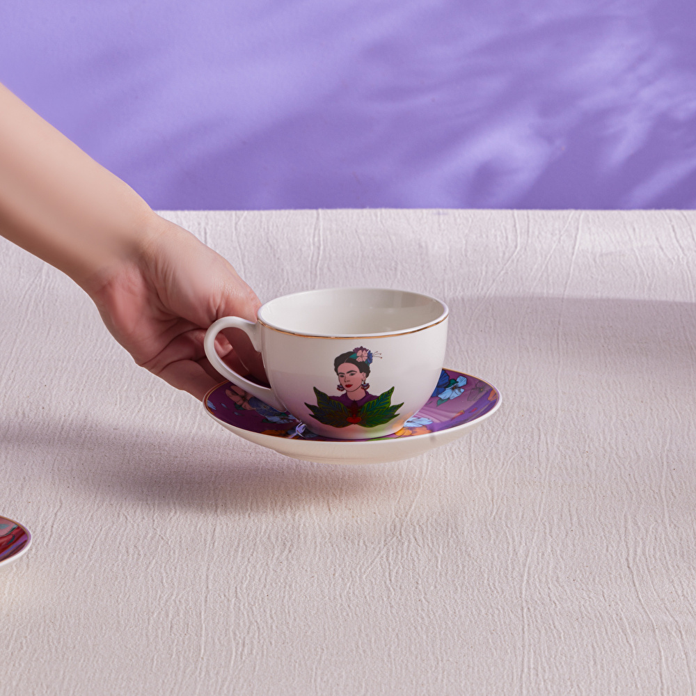 Karaca Frida Çay Fincanı Ve Tabağı Mor 220 ml görseli 2