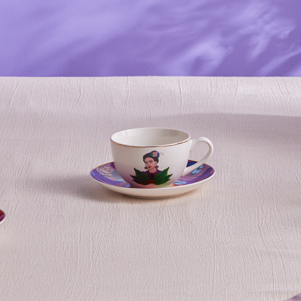 Karaca Frida Çay Fincanı Ve Tabağı Mor 220 ml görseli 1