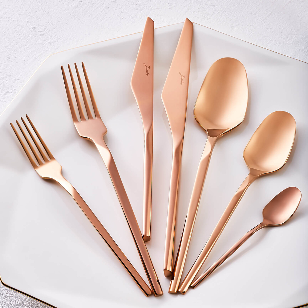 Jumbo 5100 Quartz Titanyum Bronz 12 Kişilik 84 Parça Çatal Kaşık Bıçak Seti görseli 2