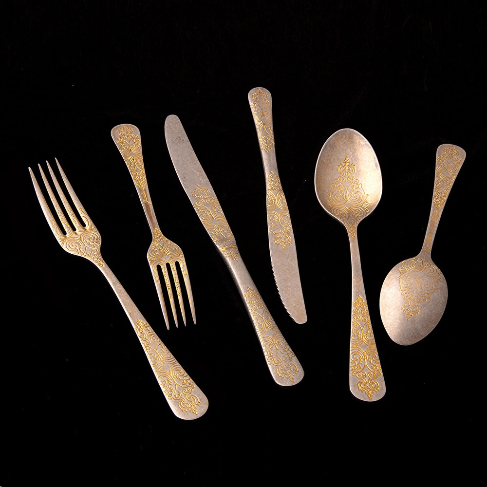 Jumbo Antique Antika Gold 12 Kişilik 84 Parça Çatal Kaşık Bıçak Takımı görseli 4
