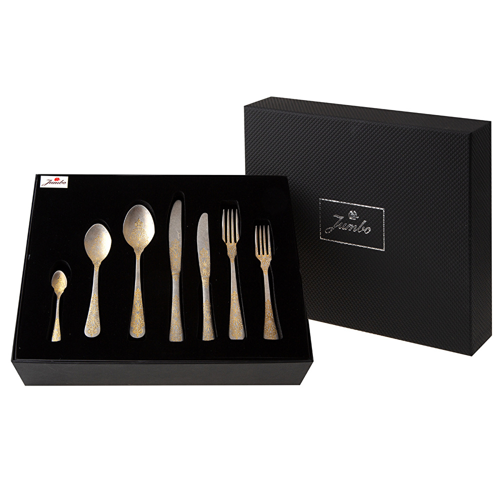 Jumbo Antique Antika Gold 12 Kişilik 84 Parça Çatal Kaşık Bıçak Takımı görseli 6