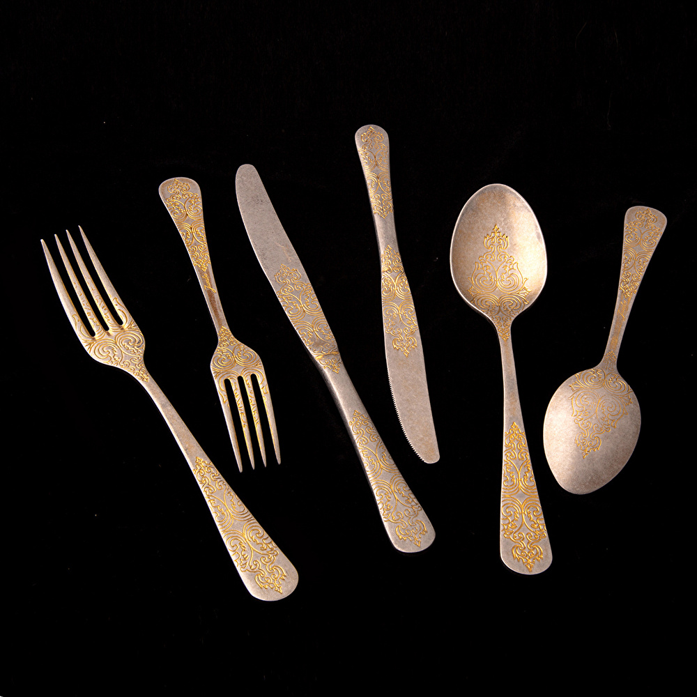 Jumbo Antique Antika Gold 12 Kişilik 84 Parça Çatal Kaşık Bıçak Takımı görseli 20