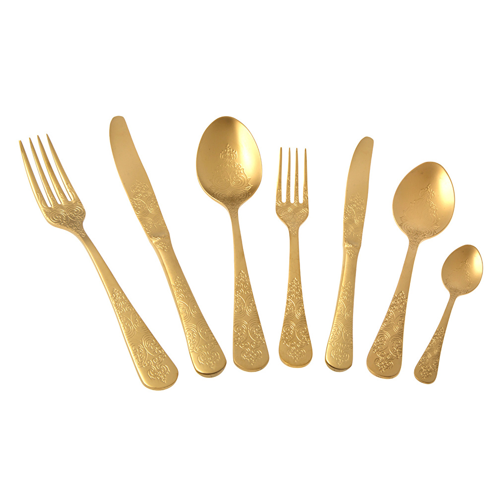 Jumbo Antique Titanyum Mat Gold 12 Kişilik 84 Parça Çatal Kaşık Bıçak Takımı görseli 22