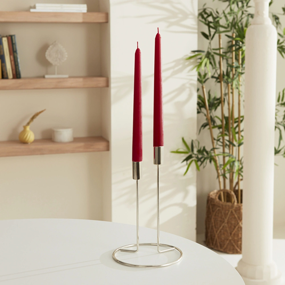 Karaca Home 2li Şamdan Mum Bordo 24 cm   görseli 1