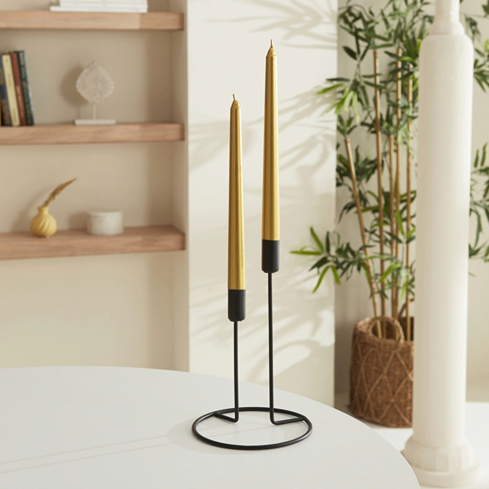 Karaca Home 2'li Şamdan Mum Altın 24 cm görseli 1