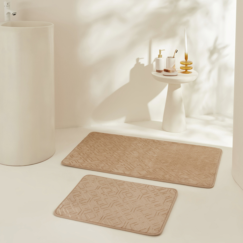 Karaca Home Figure Embos 2'li Banyo Paspası Kahverengi görseli 1