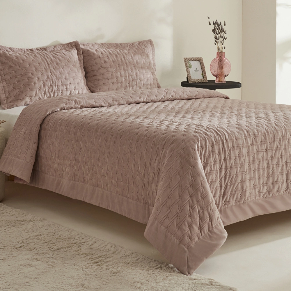 Karaca Home Gilda Çift Kişilik Yatak Örtüsü Seti Pudra görseli 4