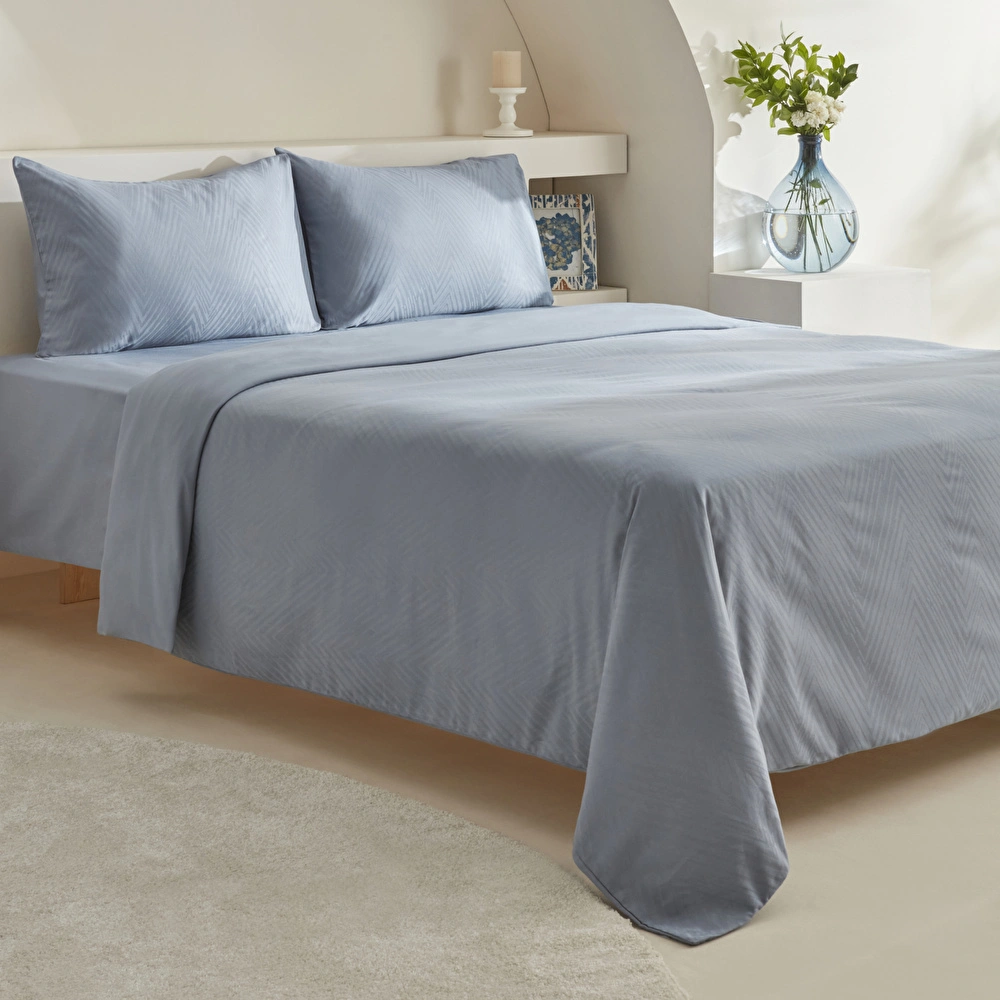 Karaca Home Sion %100 Pamuk Jakarlı Saten King Size Nevresim Takımı Mavi görseli 2