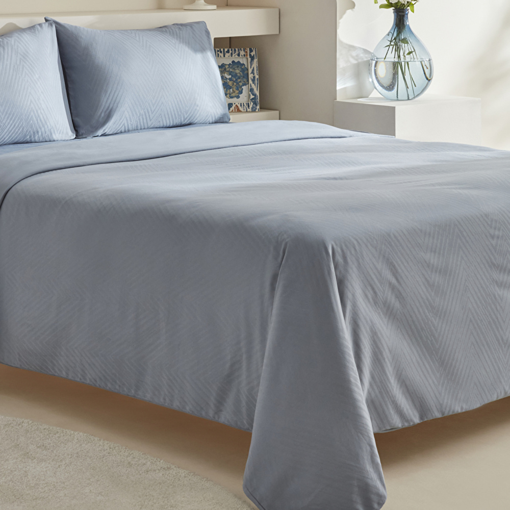 Karaca Home Sion %100 Pamuk Jakarlı Saten King Size Nevresim Takımı Mavi görseli 3
