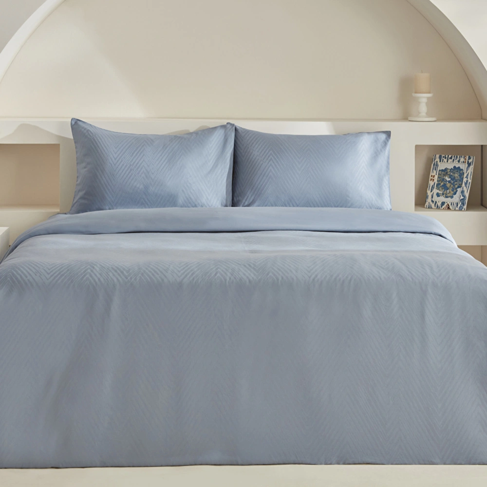 Karaca Home Sion %100 Pamuk Jakarlı Saten King Size Nevresim Takımı Mavi görseli 1