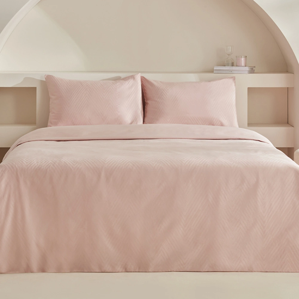 Karaca Home Charm Sion %100 Pamuk Jakarlı Saten King Size Nevresim Takımı Pudra görseli 2