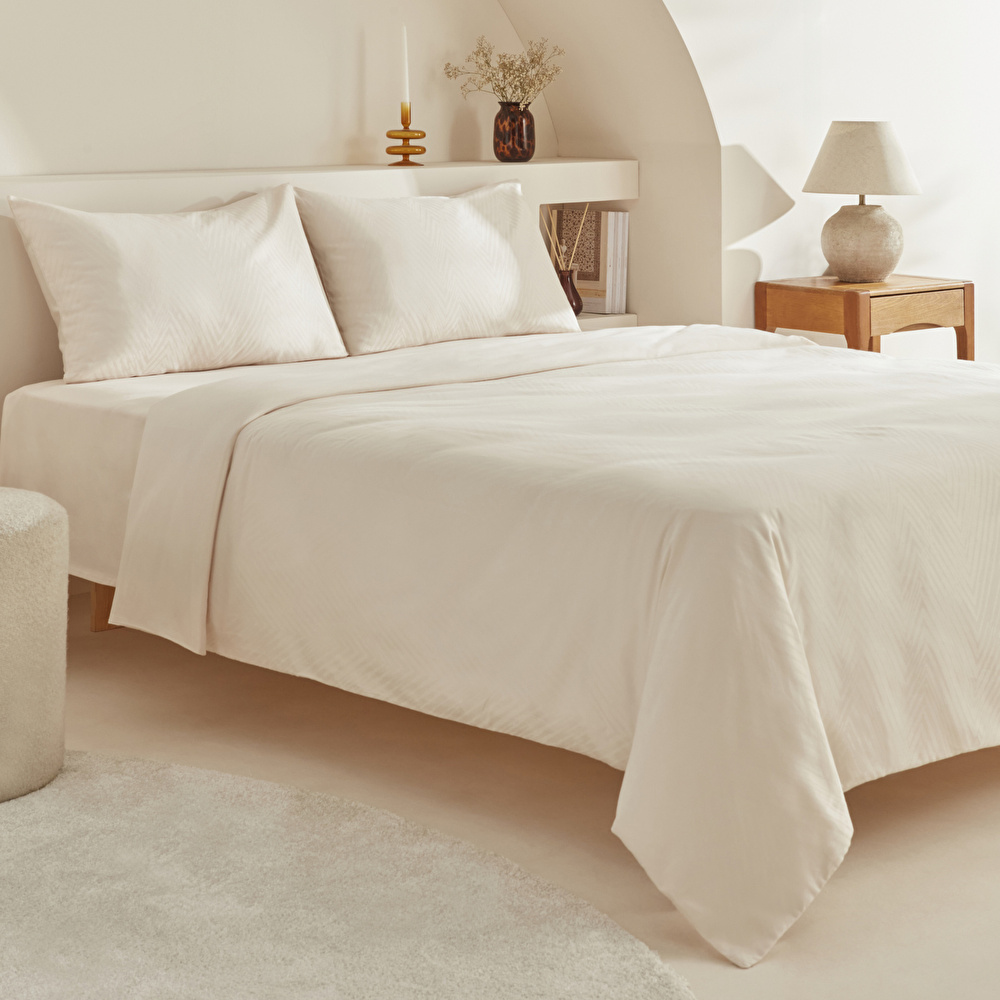 Karaca Home Sion %100 Pamuk Jakarlı Saten King Size Nevresim Takımı Ekru görseli 2