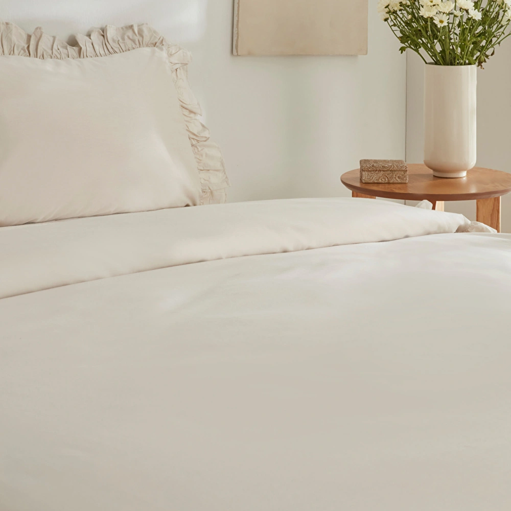 Karaca Home Pure Ruffle %100 Pamuk Çift Kişilik Fırfırlı Nevresim Takımı Ekru görseli 5
