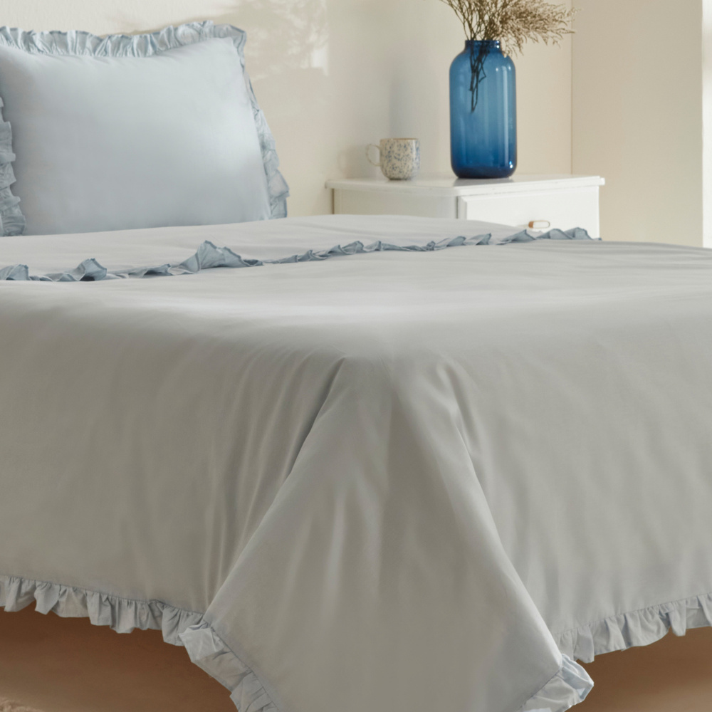 Karaca Home Pure Ruffle %100 Pamuk Çift Kişilik Fırfırlı Nevresim Takımı Açık Mavi görseli 4