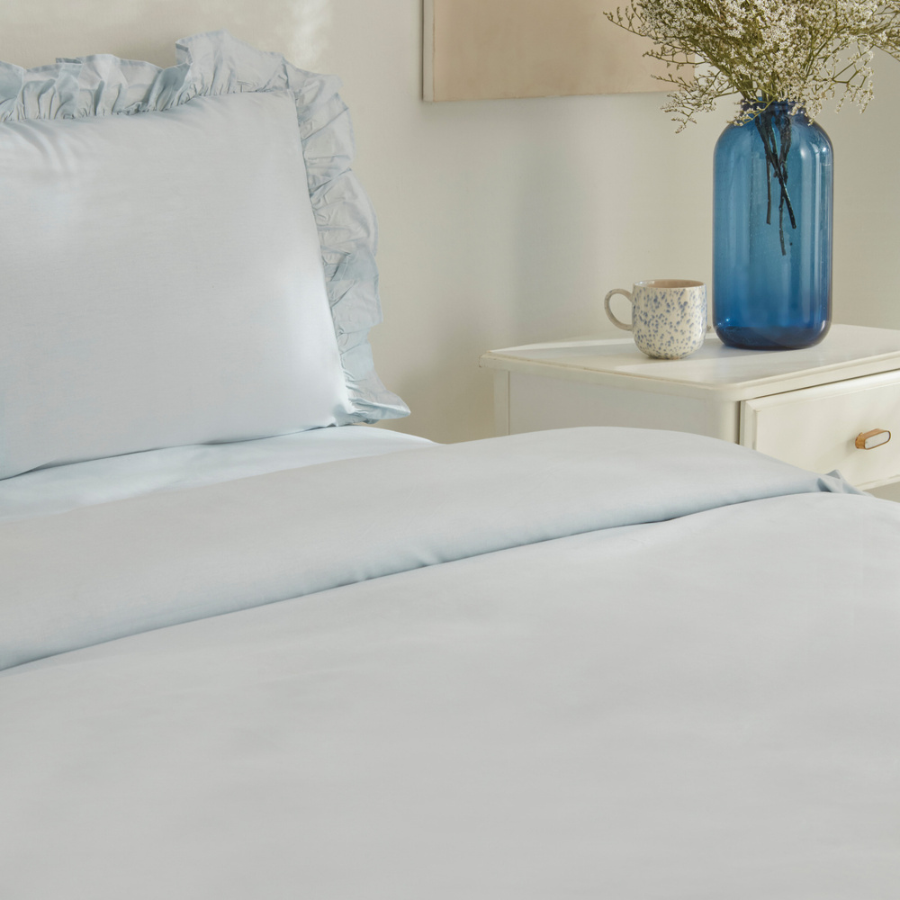 Karaca Home Pure Ruffle %100 Pamuk Çift Kişilik Fırfırlı Nevresim Takımı Açık Mavi görseli 7