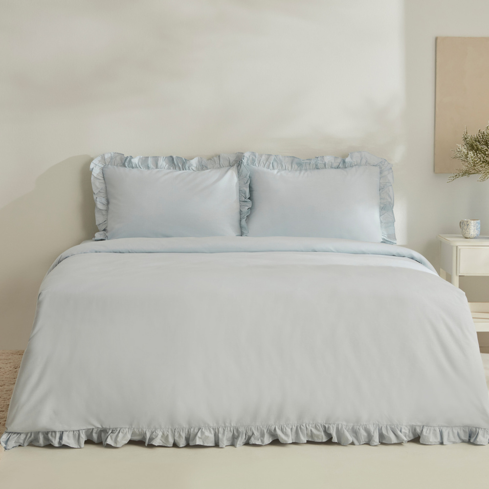 Karaca Home Pure Ruffle %100 Pamuk Çift Kişilik Fırfırlı Nevresim Takımı Açık Mavi görseli 1