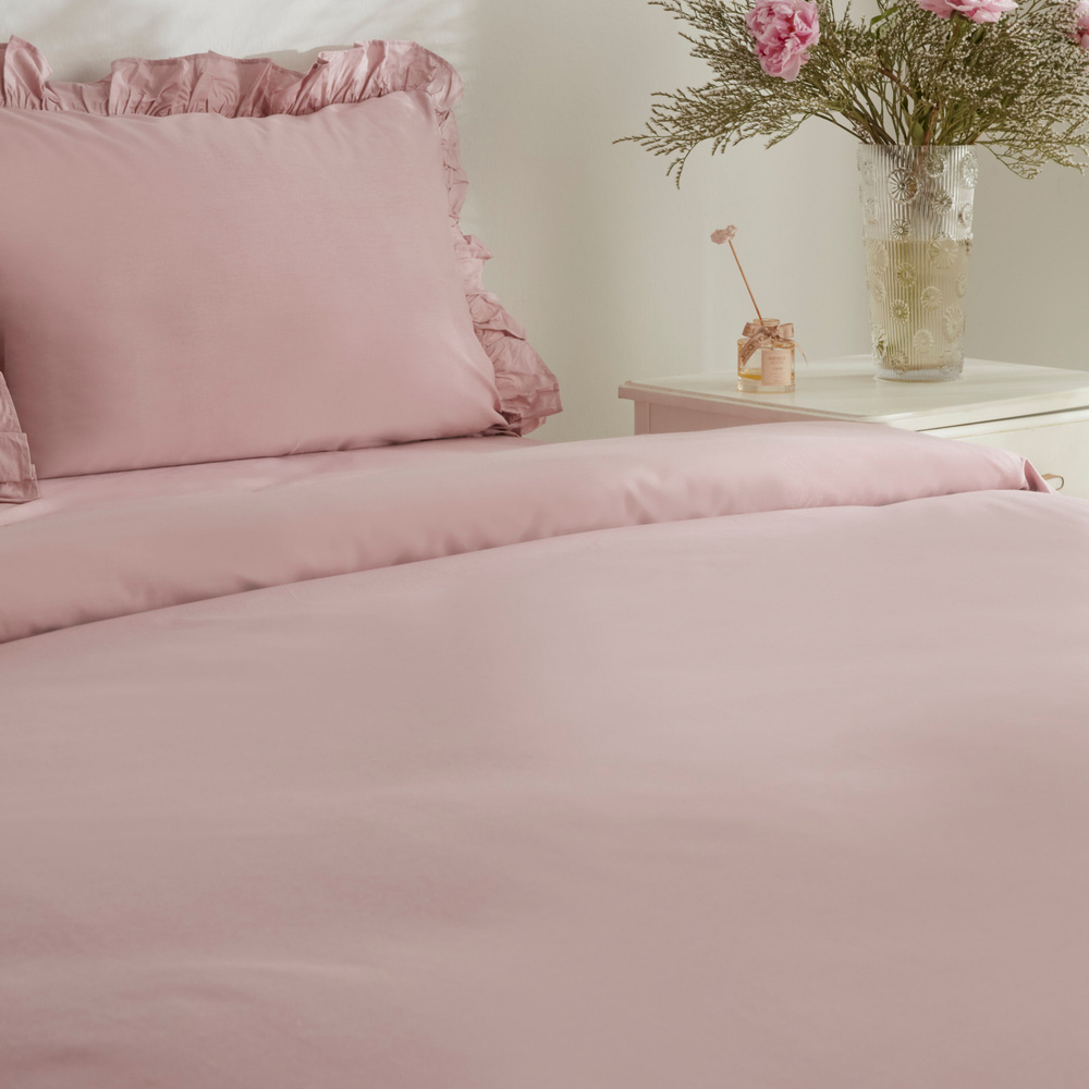 Karaca Home Pure Ruffle %100 Pamuk Çift Kişilik Fırfırlı Nevresim Takımı Pudra görseli 5